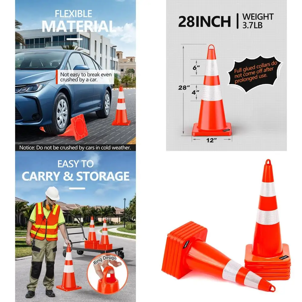 

28-дюймовые оранжевые конусы для безопасности дорожного движения с отражающими элементами для парковки и регулирования движения
