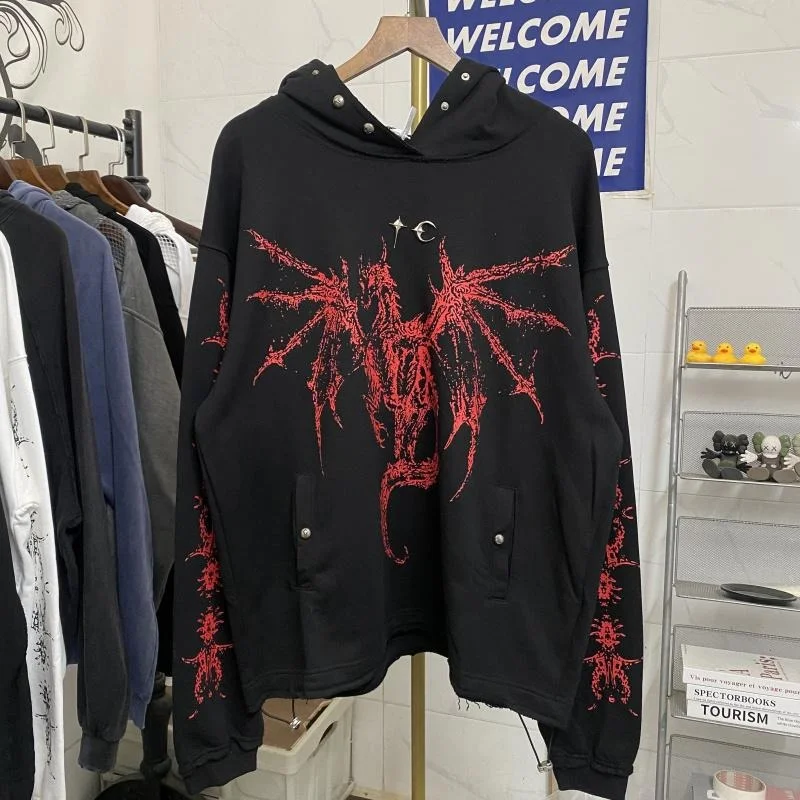 البلطجة نادي هوديس التنين العظام الشيطان المطبوعة برشام الديكور شارع العليا الهيب هوب عادية الرجال النساء فضفاض هوديي معطف #2