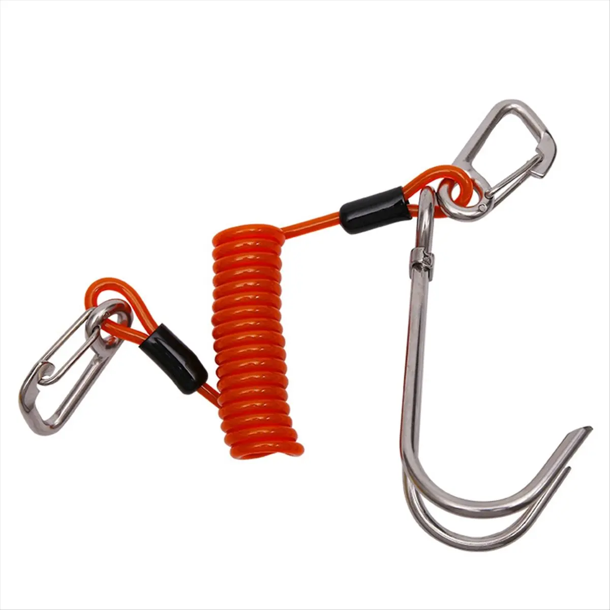 BHBL Double Head Dive Reef Rafting Hook Stainless Steel Reef Hook Spiral Coil Spring Cord Dive Safety Accessory - Orange