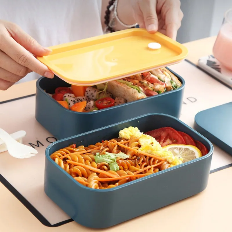 

1600ml Microwave Double Layer Lunch Box and Lunch Bag Salad BPA Free Bento Box Portable Food Container Box with Spoon Fork