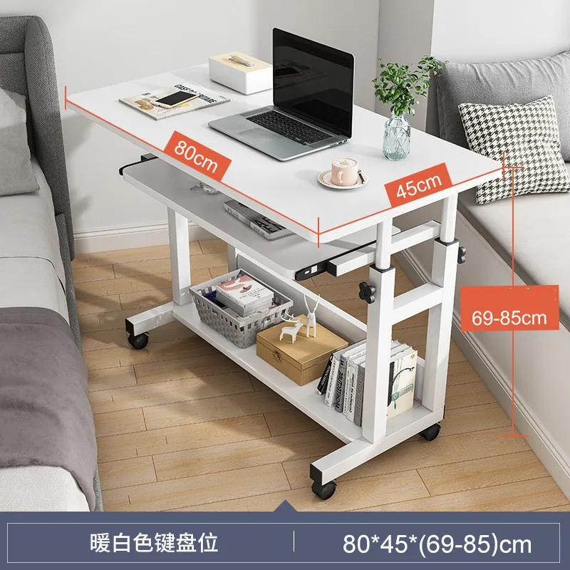 BLUESDEER Large Liftable Bedside Study Computer Desk with Lower Storage Rack with Wheels Removable Table 80*50cm