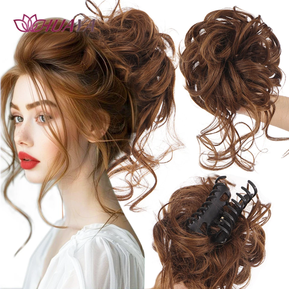 Synthetic Hair Bun Chignon for Women Messy Bun Hair Piece Tousled Updo Hair Extensions With Claw Clip Curly Hairpins Black Brown