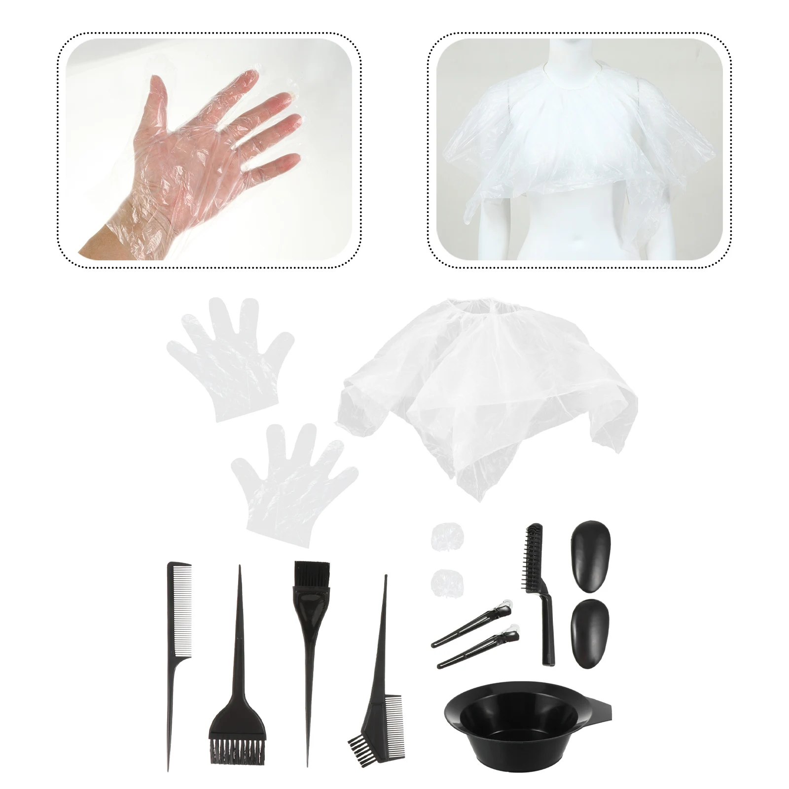 

11pcs Hair Dye Tool Set Disposable Shower Cap Gloves Bowl Coloring Accessories Premium Quality Plastic Home Professional Use