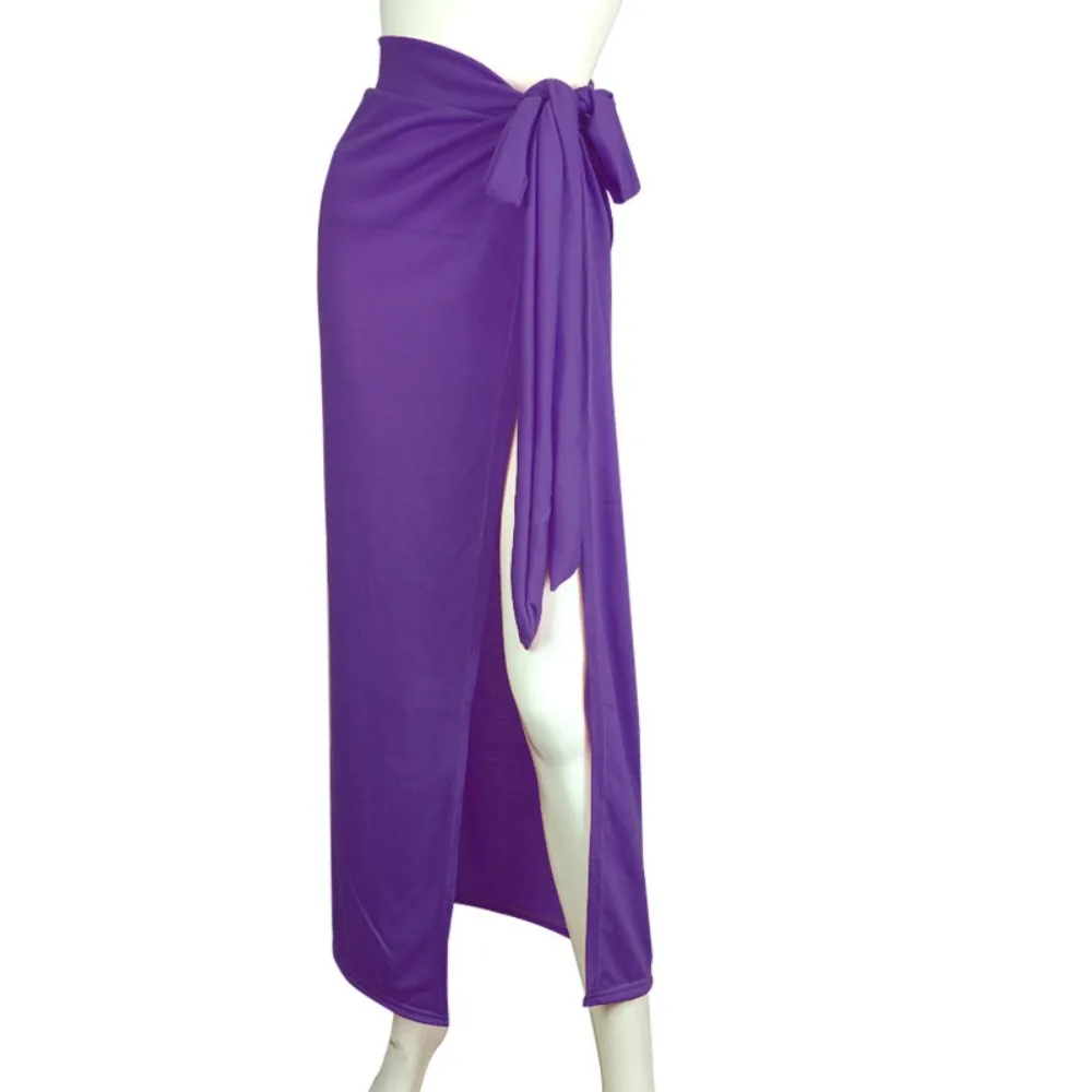 

Sexy Solid Color Beach Skirt High Split High Waist Wrap Skirt Breathable Long Skirt Beach Vacation Women Wear