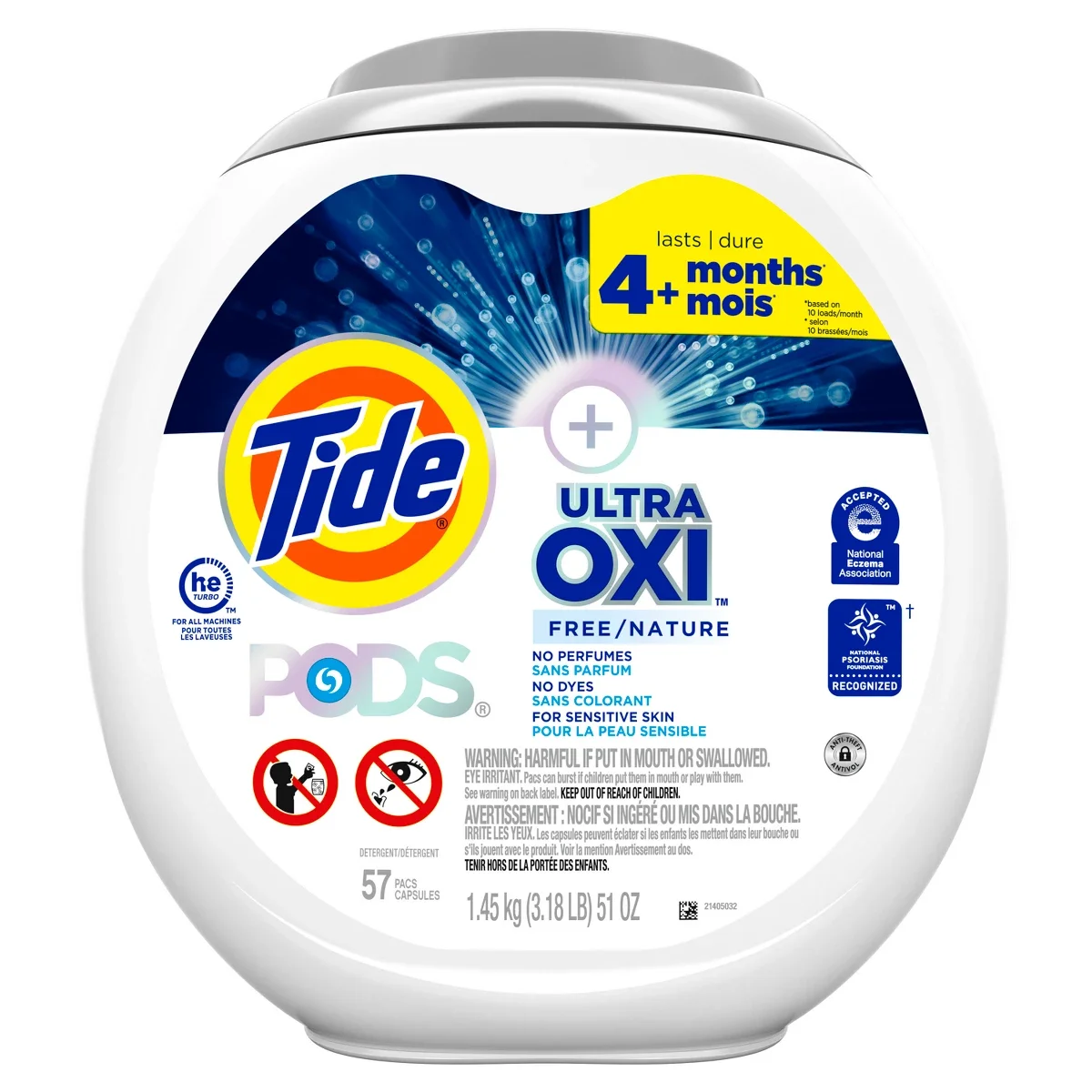 Tide Ultra Oxi Free Unscented HE Deep Cleaning Concentrated Laundry Detergent Pods 57 Pacs - 51oz