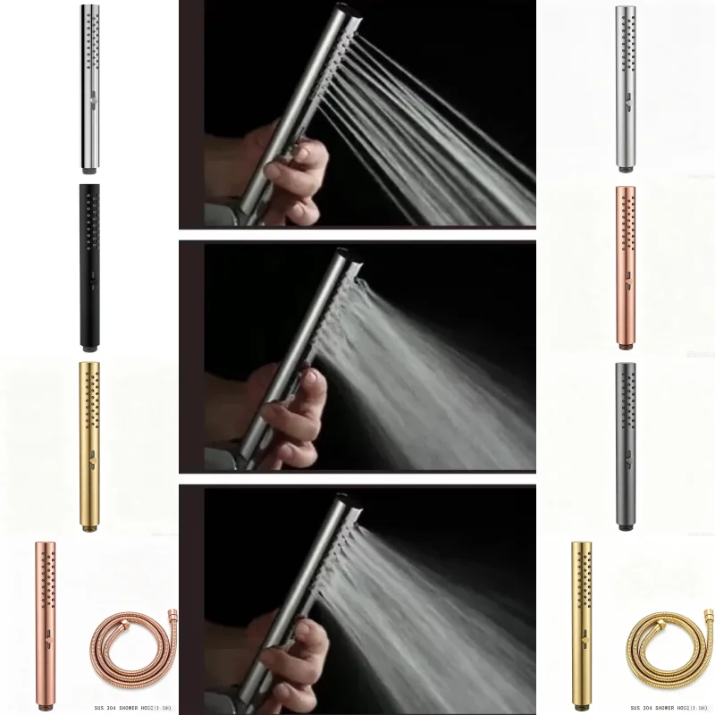 Brushed Gold Hand shower 3 Modes Handheld Shower Head Brushed Golden Hand Held Shower Sprayer 1.5M Shower Pipe  Bath Sprinkler