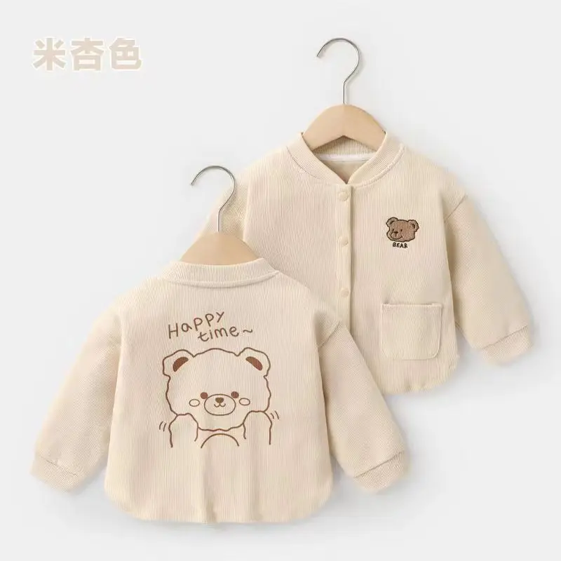 Baby Cartoon Baseball Jacket Boys Round Collar Button Coat Spring Autumn New Girls Cute Fashion Casual Tops Outerwear 7M-5 Years