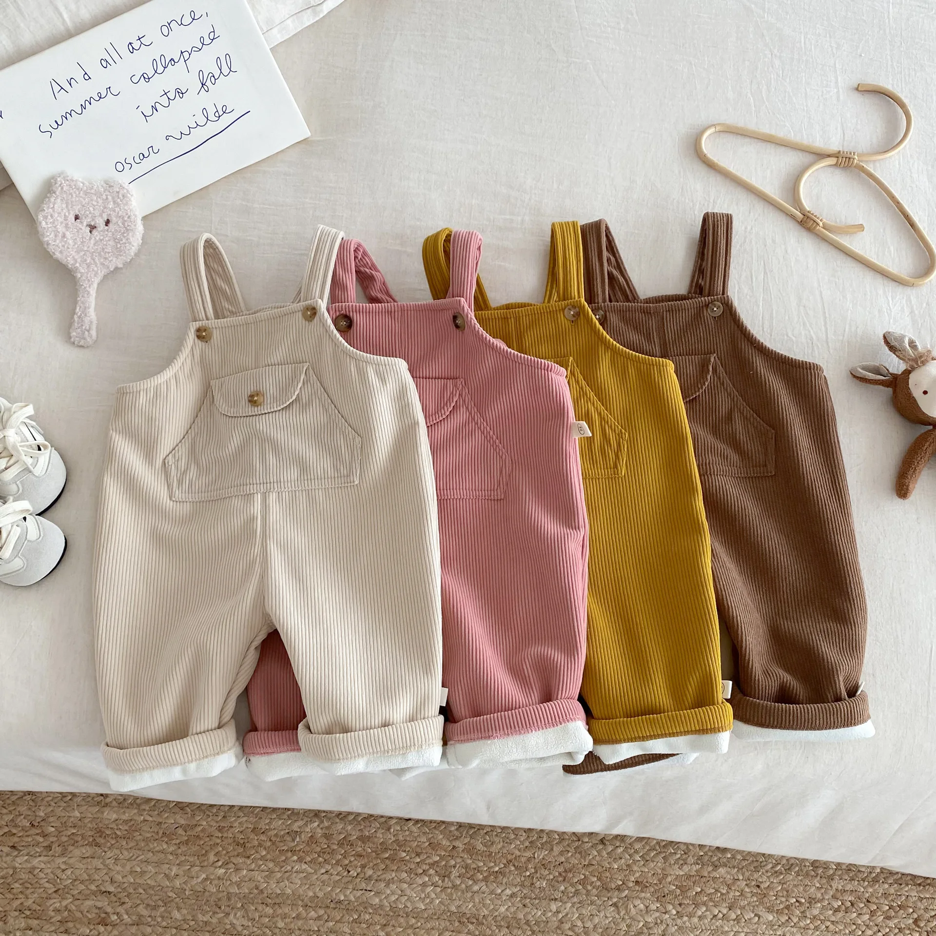 

Winter New Children Clothes Corduroy Overalls Boys Girls Fleece Lined Solid Color Jumpsuit Kids Warm Casual Rompers
