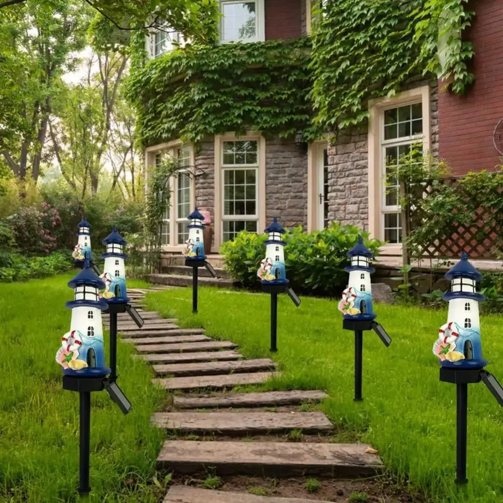Waterproof Solar Lighthouse Solar Powered Luminous Effect Outdoor Decor Ground Insertion Resin Material Decorative Stake Light