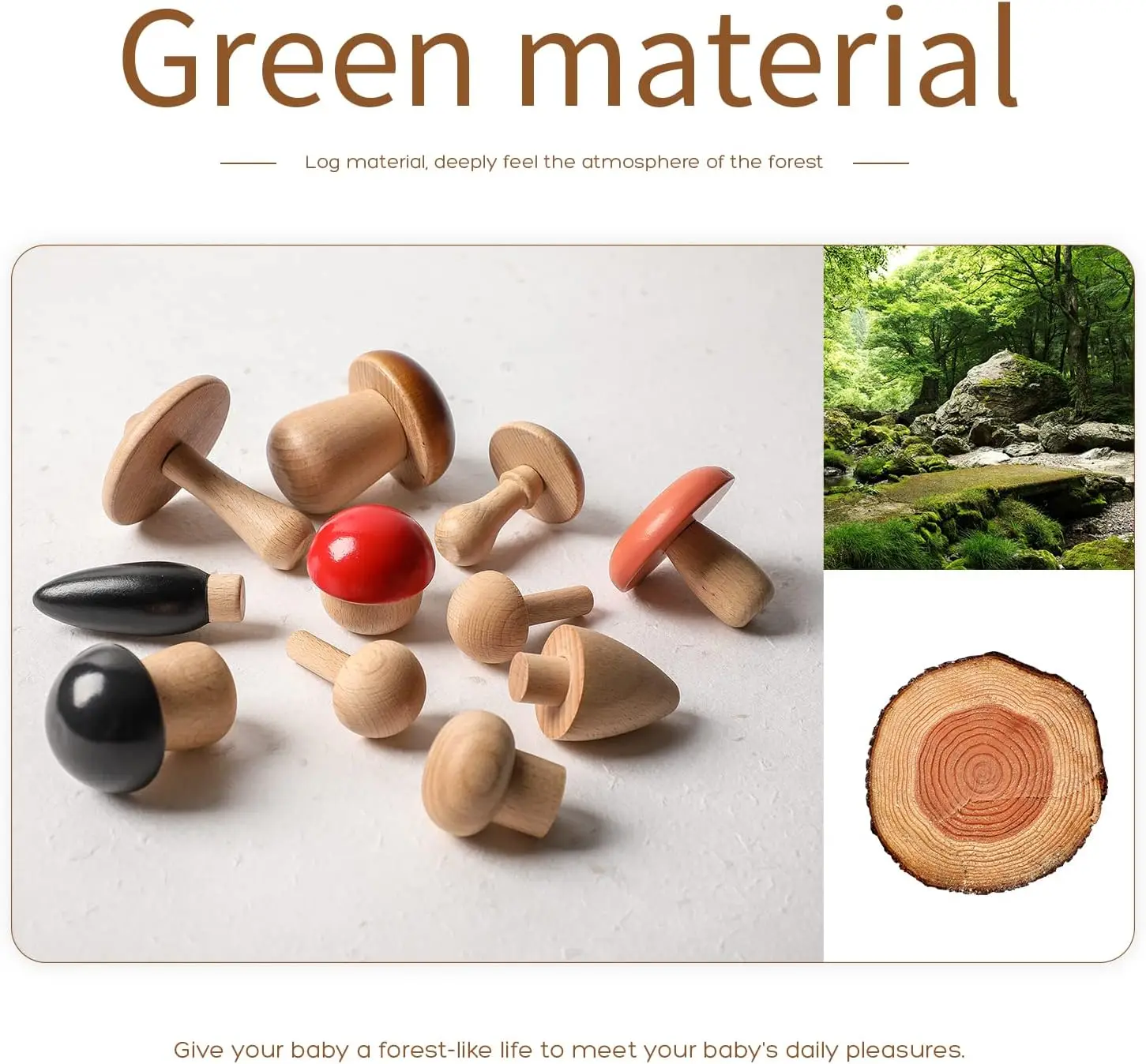 Brinquedos de cogumelo de madeira, blocos de madeira montessori empilhamento brinquedos para crianças 11 peças, cogumelo em miniatura vários tamanhos floresta crea