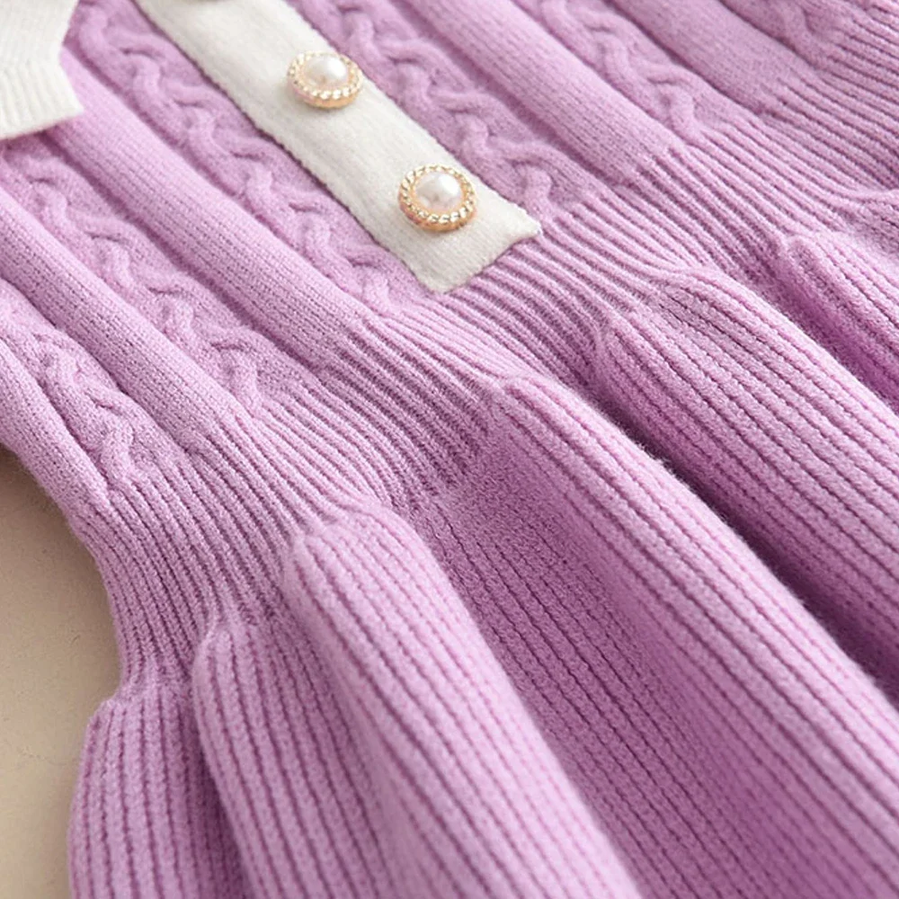 Baby Winter Girls Knitting Wool Puff Long Sleeve Dress Autumn Party Girl Baby Ruffle Knitted Princess Sweater Dresses Girls Gift