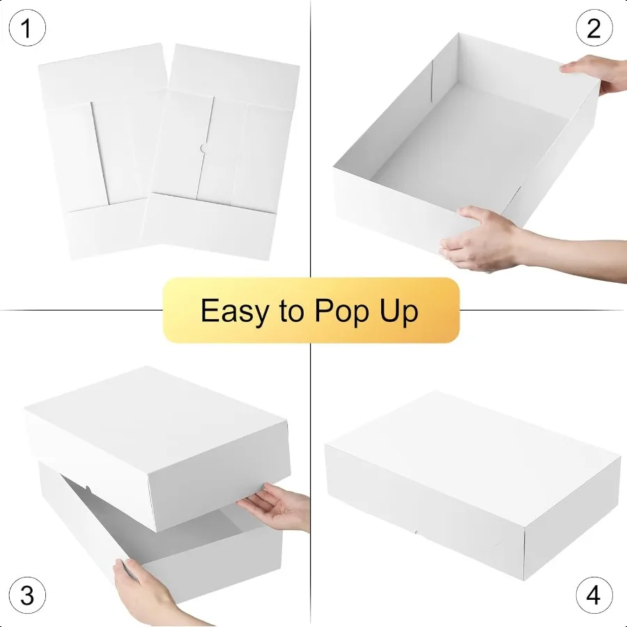 16er-Pack große Geschenkboxen mit Deckel, 17 x 11 x 4 Zoll, extra tiefweiße Geschenkboxen für Geschenke, automatische Popup-Kleidungsbox für Roben