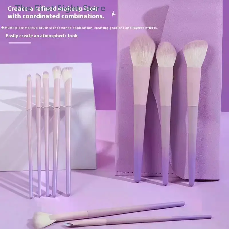 Ensemble de pinceaux de maquillage violets 10 pièces, pinceaux à poudre libre, pinceaux pour ombre à paupières, ensemble complet d'outils de beauté, pinceaux anti-cernes