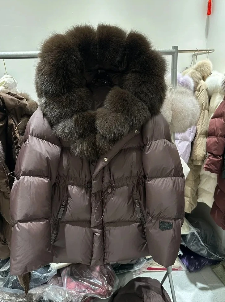 أزياء الشتاء أسفل سترة المرأة بطة أسفل معطف الطبيعية الثعلب الراكون الفراء طوق سترات فاخرة الدافئة البخاخ الستر الفراء الحقيقي #1