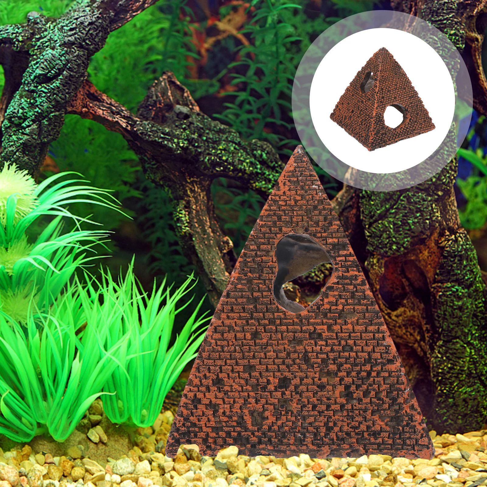 

Large Resin Fish Shrimp Hiding House Aquarium Habitat Decor Pyramid Tank Prop for Fish and Shrimp Natural Living Simulation