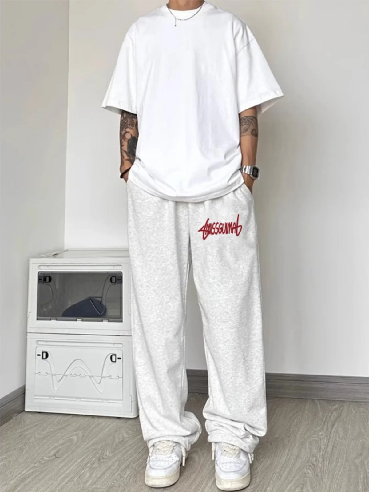 

American Streetwear Hip Hop Dstring Casual Wide Leg Pants Long Trousers Men's Autumn Winter Faion Large Size Trousers