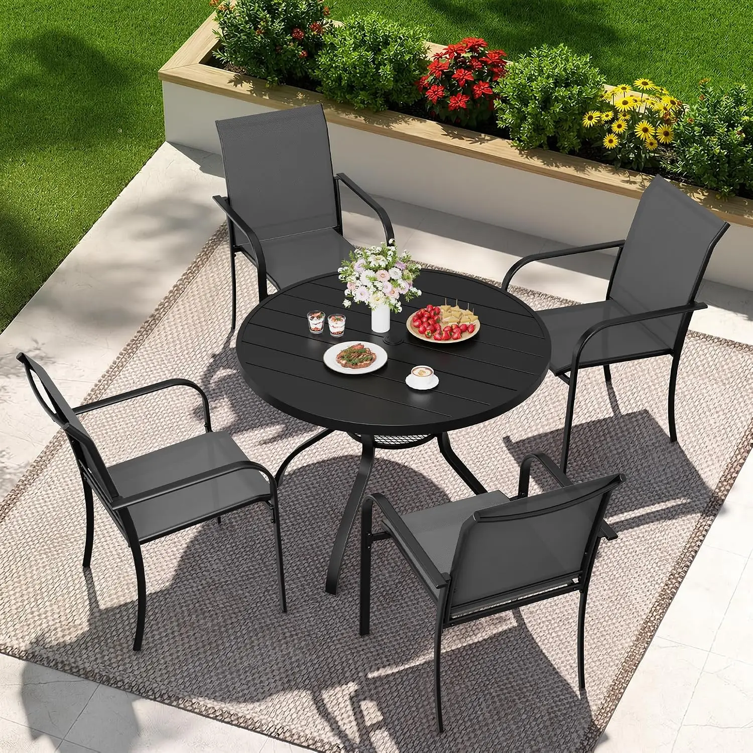 5-Piece Patio Dining Set with 4 Textilene Chairs & 41