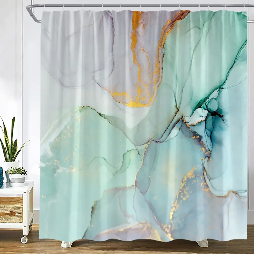 Abstract Marble Shower Curtains Creative Geometric Design Blue Purple Watercolor Print Bath Curtain Modern Fabric Bathroom Decor