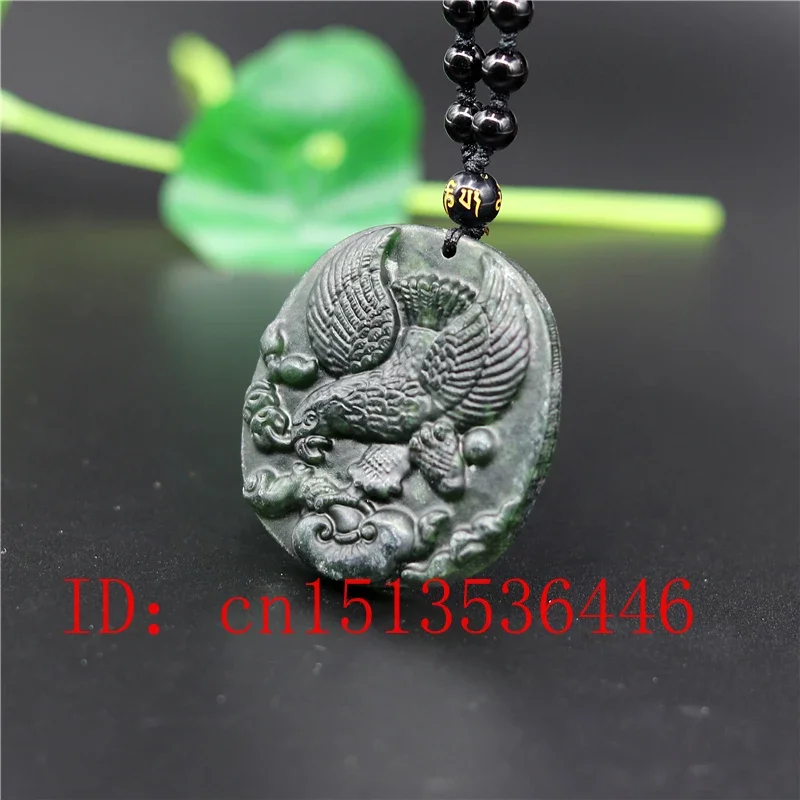 Trung Quốc Đen Xanh Ngọc Đại Bàng Mặt Dây Chuyền Ngọc Bích Tự Nhiên Obsidian Cổ Choker Trang Sức Thời Trang Đầm May Mắn Quà Tặng Nam Nữ