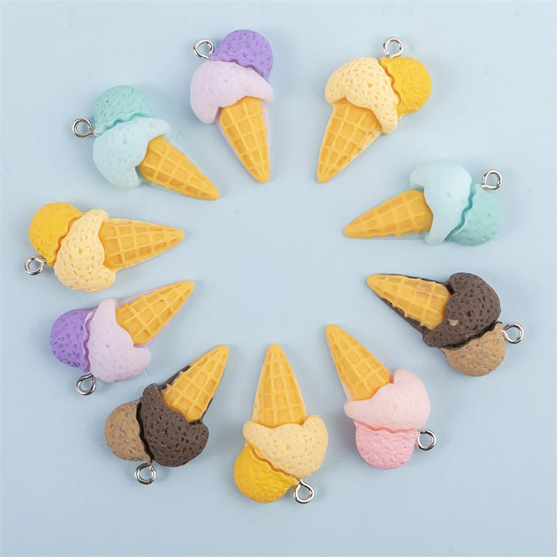 New 10Pcs Cute 3D Simulation Food Ice Cream Resin Charms Earrings Keychains Pendants for DIY Jewelry Accessories 38*15mm