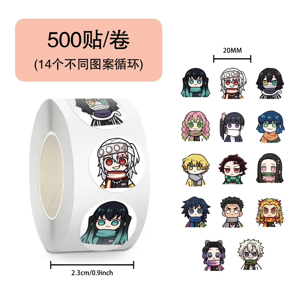 500pcs  Demon Slayer Anime Stickers Roll Waterproof Vinyl Decals For Laptop Guitar Diary  Bottle Envelope Stationery Kids Gift