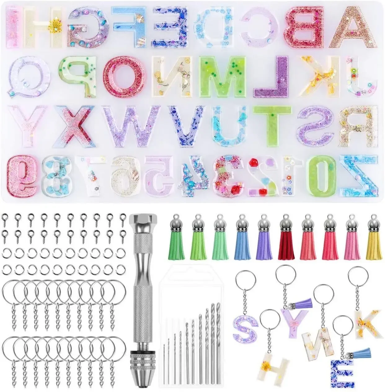 1 Set Epoxy Resin Alpha Silicone Mold Kit Jewelry Casting Tools DIY Handmade Findings Silicone Molds Spoon Alphanumeric Mould