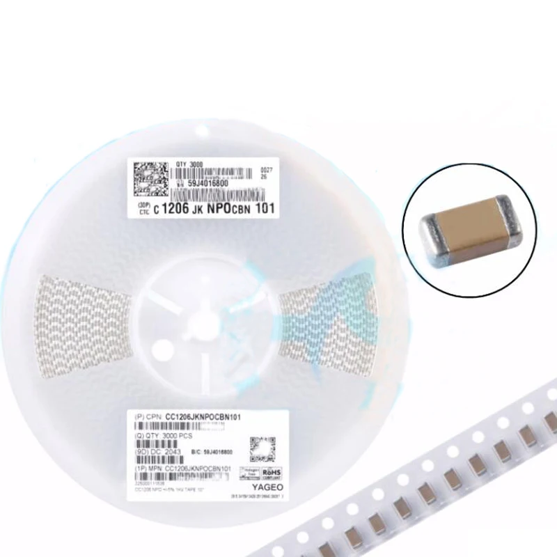 100pcs 1206 50V SMD Thick Film Chip Multilayer Ceramic Capacitor 0.5pF-100uF 10NF 100NF 1UF 2.2UF 4.7UF 10UF 1PF 6PF