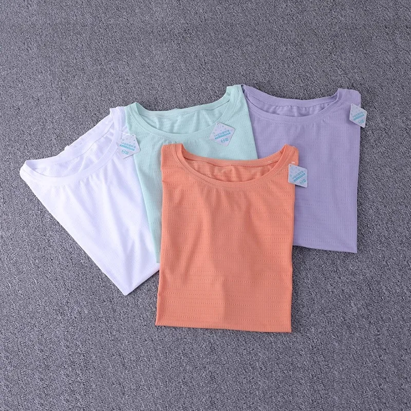 

Одежда для тренировок, активная одежда для девочек, легкая блузка с короткими рукавами для бега в тренажерном зале, йоги, свободные дышащие спортивные футболки для йоги