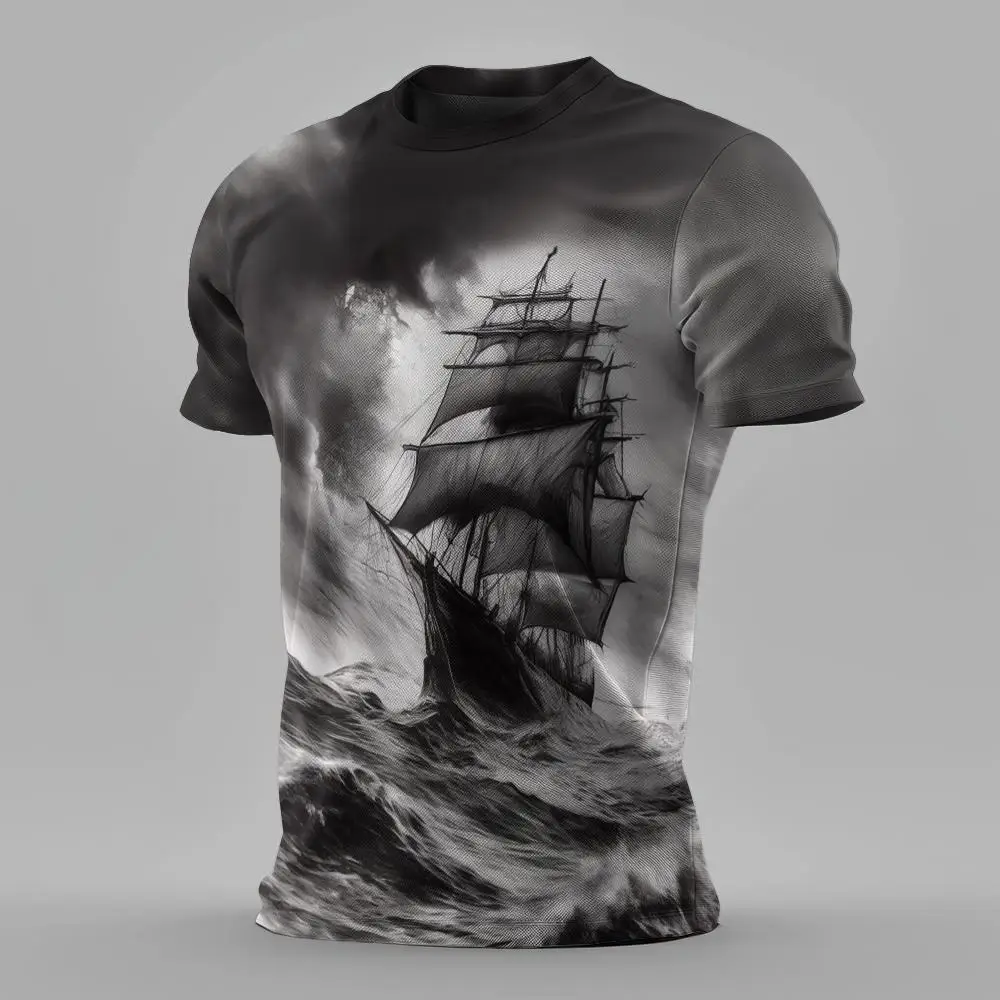 Funny Sailboat Design T-Shirts 3D Print Men's Casual O-Neck Short Sleeve T Shirt Oversized Tees Harajuku Y2K Tops Kids Clothing