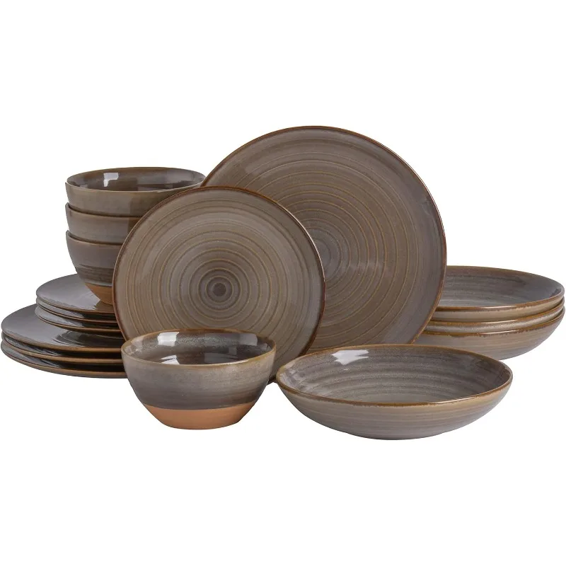 

Dreamweaver Double Bowl Terracotta Reactive Dinnerware Set , Service for 4 (16pcs)