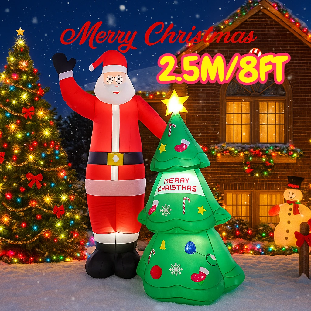

2,5 м/8 футов Санта-Клаус Рождественская елка украшения для двора домашние надувные игрушки со светодиодной подсветкой Yard рождественские украшения вечерние DIY Декор