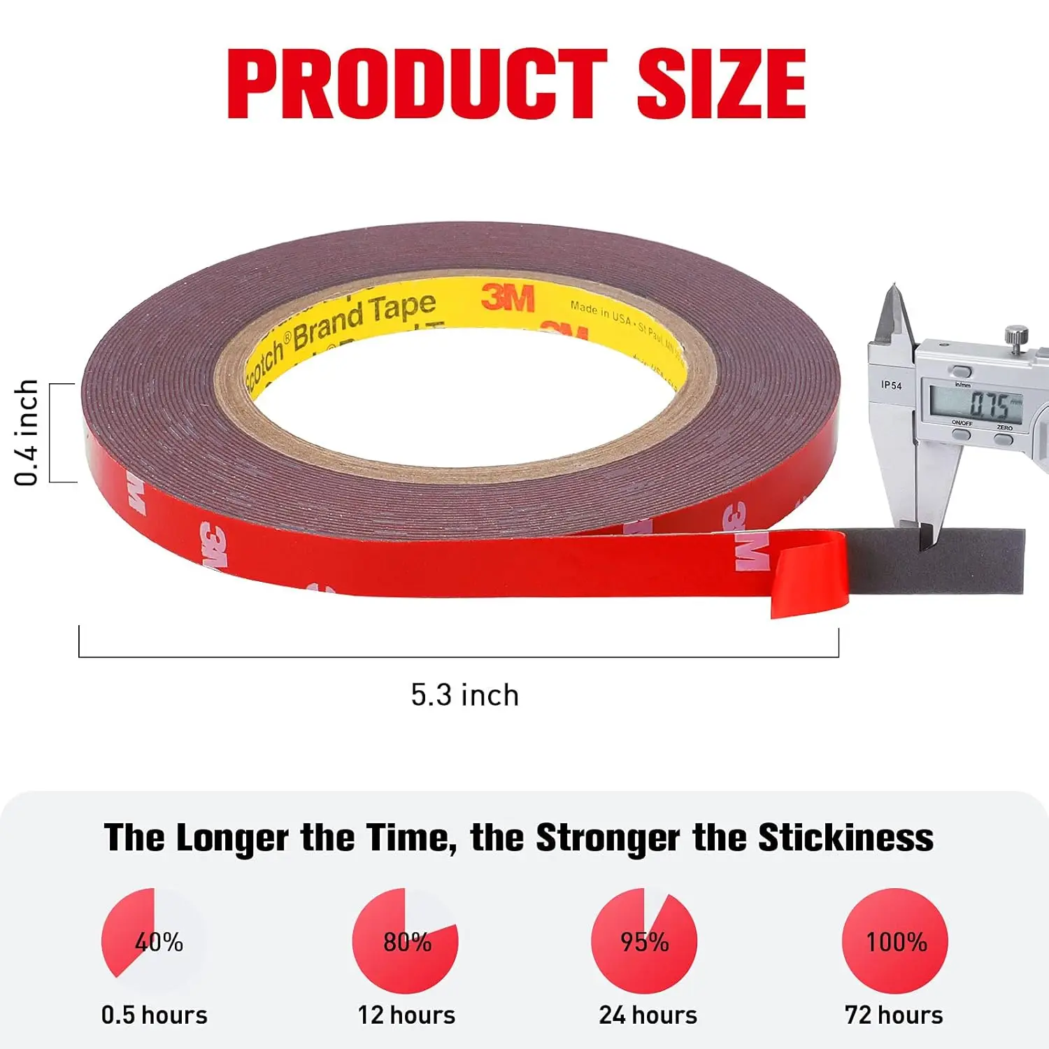 Double Sided Tape Heavy Duty, Waterproof Mounting Foam Tape, 33ft Length, 0.4in Width, Strong Adhesive Tape for LED Strip Lights
