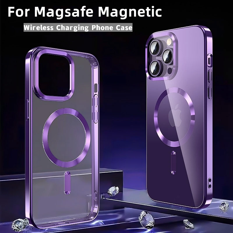 Luxury Transparent Magsafe Wireless Charge Phone Case For iPhone 11 12 13 14 Pro Max 14 Plus Magnetic Eelectroplate Bumper Cover