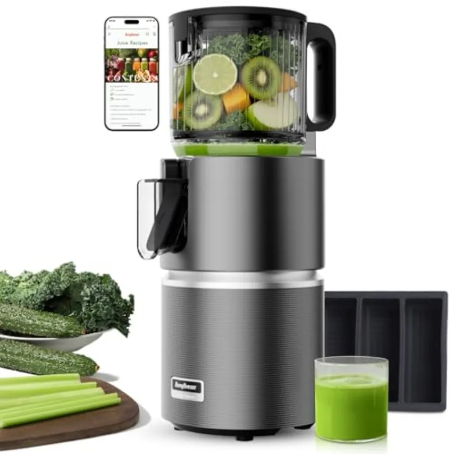 

Cold Press Juicer for home use, BPA-Free Tritan, Grey Silver, 4.9 large feed chute, 350W masticating with dual slow-squeezing t