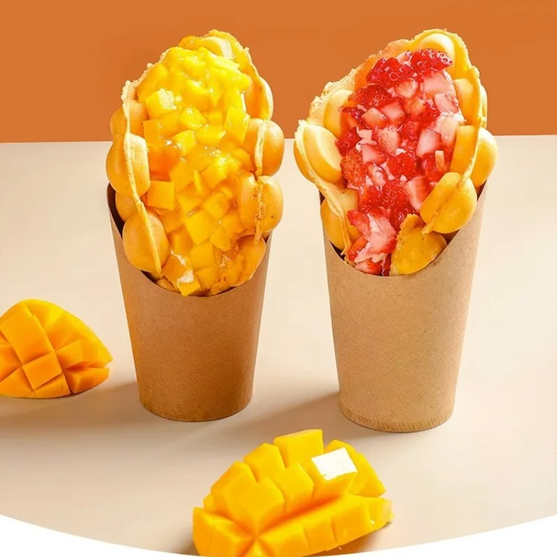 Disposable French Fries Cup Cowhide Slanted Mouth Cup Customized Egg Waffle Kanto Boiled Packaged Box Skewered Ice Cream