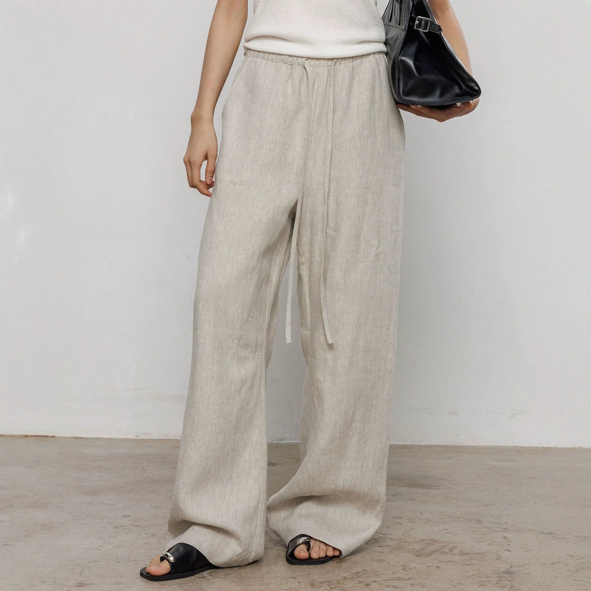 Loose Wide Leg Casual Pants Women's Summer New Style Drapey Long Pants Linen Material Comfortable High Waist Basic Style