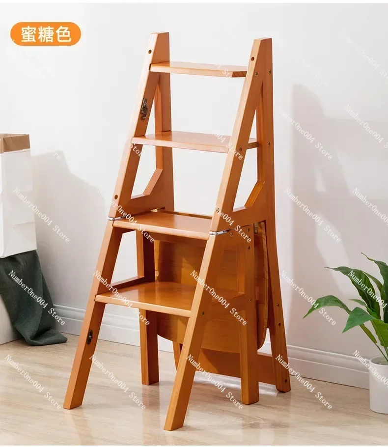 Solid Wood Ladder Chair Household Ladder Chair Folding Dual-use Ladder Stool Indoor Climbing Pedal Stair Multi-function