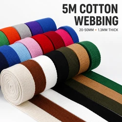 5Meters 1.3mm 20-50mm Cotton Webbings Tape for Bag Strap Backpack Label Ribbon Band Clothes Bias Binding DIY Sewing Accessories