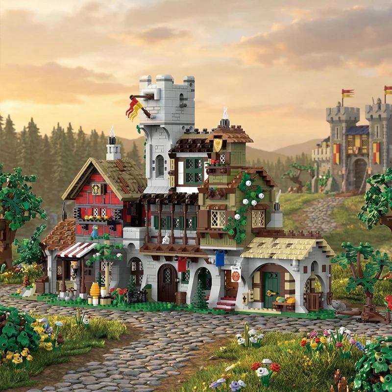 Middeleeuwse architectuur bouwset Modulaire bouwsteen Splicing Assembly Model Kit Home Ornamen Puzzelspeelgoed Jongens Volwassenen Cadeau