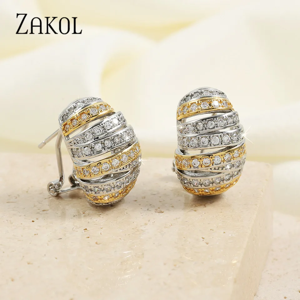 ZAKOL Exquisite Shiny Zircon Stud Earrings For Women Gold And Silver Mixed Color Cross Earring Fashion Wedding Bridal Jewelry