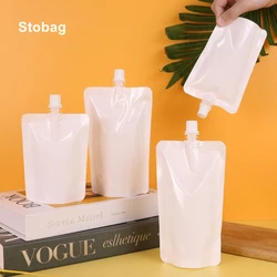 StoBag 50pcs White Plastic Liquid Package Drinking Bags Nozzle Juice Beverage Milk Yogurt Seal Stand Up Storage Reusable Pouches