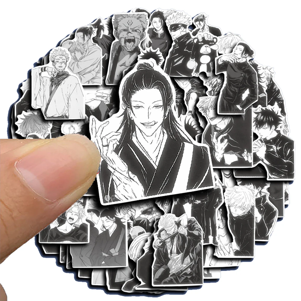 10/30/60pcs Jujutsu Kaisen Anime Stickers Waterproof DIY Skateboard Phone Notebook Cool Black and White Manga Decals Decoration