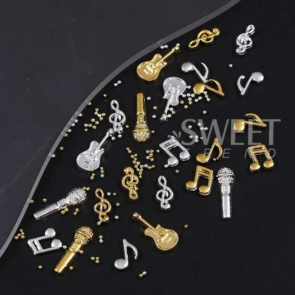 1/2 Stück Metall-Nagelkunst-Dekoration Gemischte Gold-Silber Musiksymbol Mikrofon-Design Nagelcharms DIY Maniküre-Zubehör Nagelbedarf – Detail 4