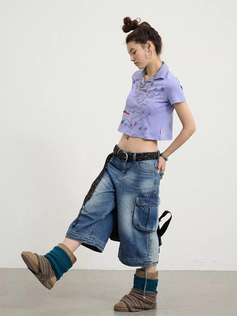 REDDACHiC Boyfriend Cargo Tasche Bermuda Pantaloni Donna Uomo Pantaloncini di jeans Do Old Coulisse Jeans larghi Anni '90 Skater Y2k Streetwear