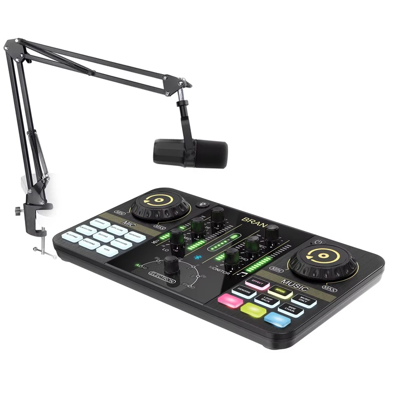 

Professional Podcast Broadcast Live Stream Equipment Microphone Kit With Voice Changer Sound Card