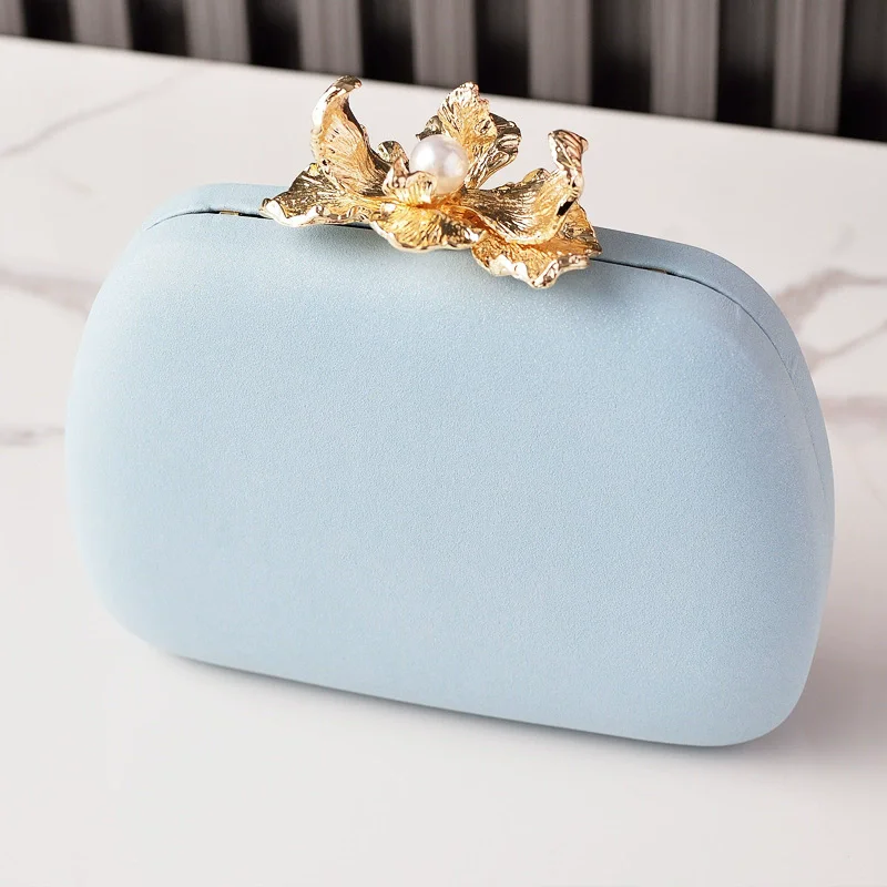 

Sky Blue Bag Pearl Macron Colors Kawaii Women's Bag Brand Elegant Crossbody Handbag Luxury Flower Hasp Clutches Fashion Purse