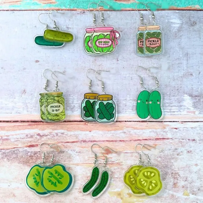 Creative European and American Fruits Canned Pickles Acrylic Earrings Niche Design Earrings Abstract Jewelry Accessories Pendant