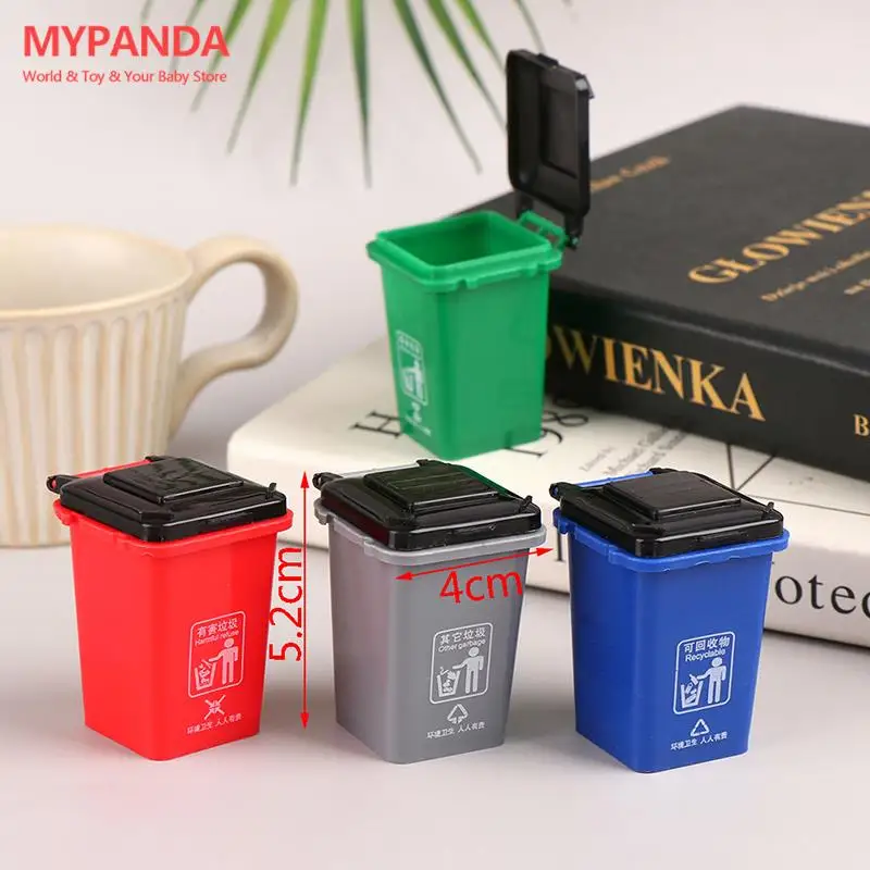 MiniTrash Can Model / Mini Waste Bin / Pen Organizer Home Storage Can Plastic Rolling Trash Bin 1:12 Dollhouse Decor Toys