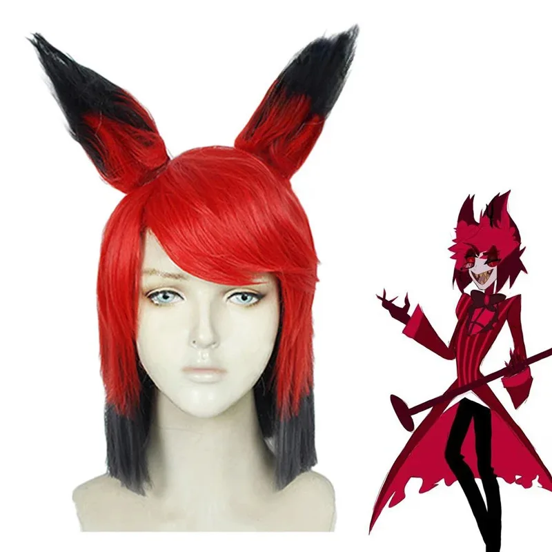 Alastor-Peluca de Cosplay Hazbin Anime Hotel Devil Radio Demon, accesorios de juego de rol, accesorios de pelo sintético resistentes al calor