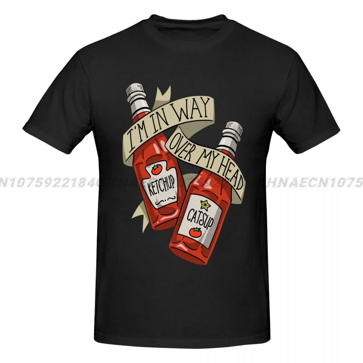 2024 Streetwear I Am In Way Over My Head Ketchup Catsup Wine Printed T Shirt Men Retro Washed Tops Tees Harajuku